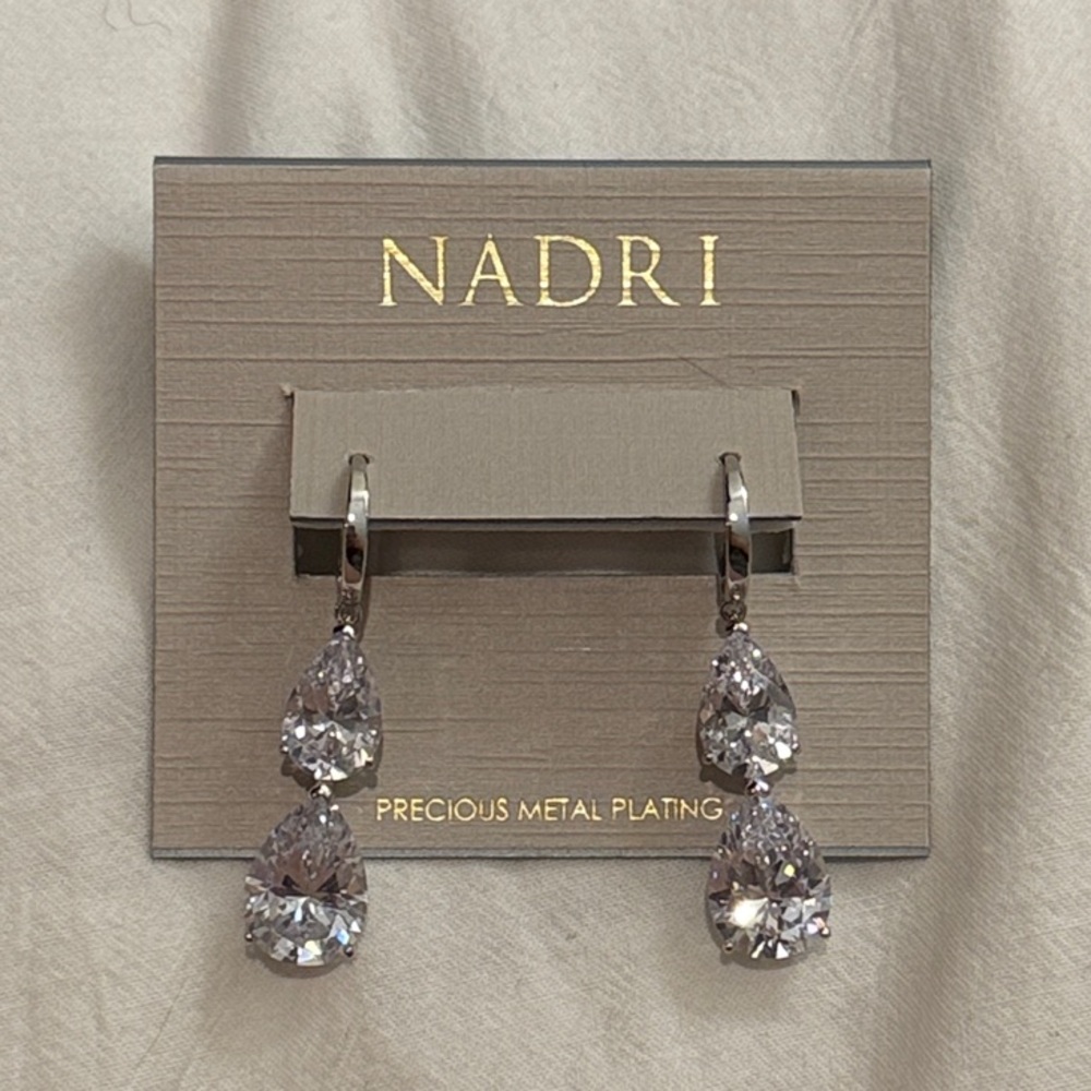 Nadri Silver-Tone Triple Crystal Teardrop Earrings